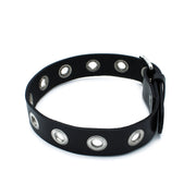 Kiotos - Black Leather Slim Collar with Multi-Metal Eyelets - Laced-up.nl