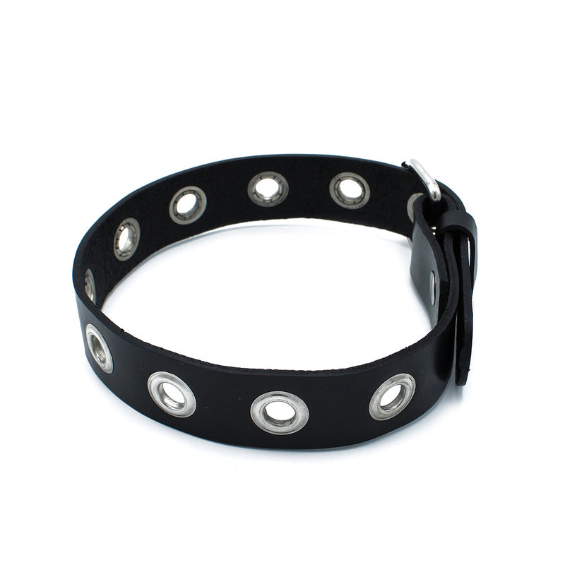 Kiotos - Black Leather Slim Collar with Multi-Metal Eyelets - Laced-up.nl