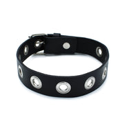 Kiotos - Black Leather Slim Collar with Multi-Metal Eyelets - Laced-up.nl