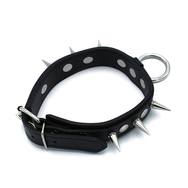 Kiotos - Black Leather Spiked Collar with O-Ring - Laced-up.nl
