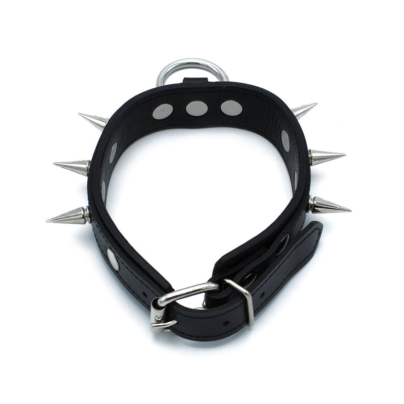 Kiotos - Black Leather Spiked Collar with O-Ring - Laced-up.nl