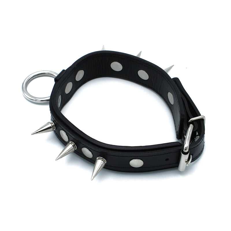 Kiotos - Black Leather Spiked Collar with O-Ring - Laced-up.nl
