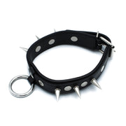 Kiotos - Black Leather Spiked Collar with O-Ring - Laced-up.nl