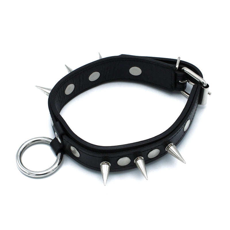 Kiotos - Black Leather Spiked Collar with O-Ring - Laced-up.nl
