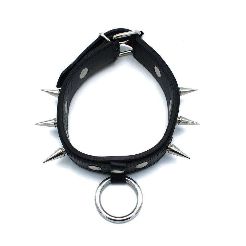 Kiotos - Black Leather Spiked Collar with O-Ring - Laced-up.nl