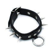 Kiotos - Black Leather Spiked Collar with O-Ring - Laced-up.nl