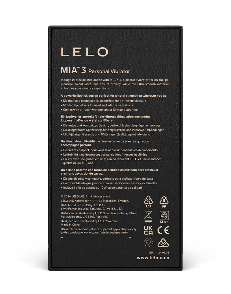 LELO - Mia 3 - Pucker Up - Vibromasseur en forme de rouge à lèvres - Noir - Laced-up.nl