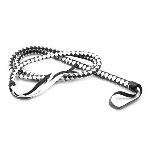 Kiotos - Lange gevlochten single tail - Bull Whip - 190 cm lang - Wit/Zwart-Erotiekvoordeel.nl