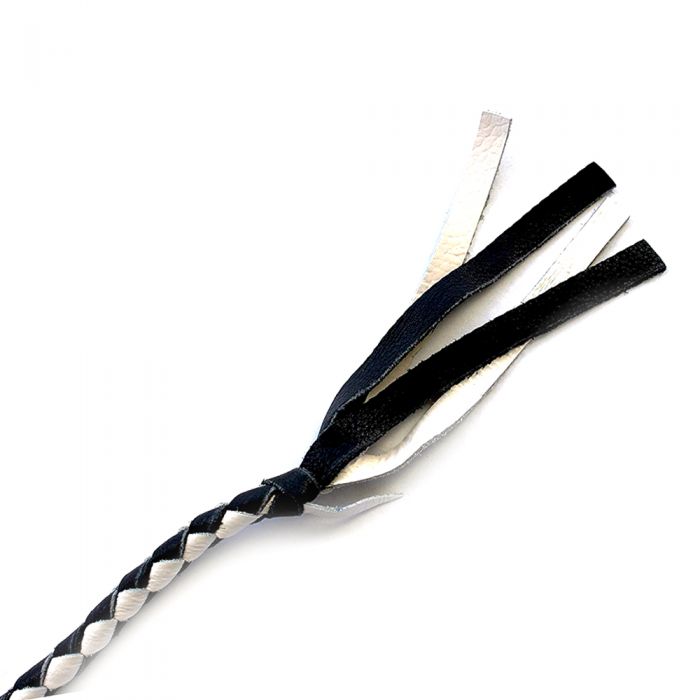 Kiotos - Lange gevlochten single tail - Bull Whip - 190 cm lang - Wit/Zwart-Erotiekvoordeel.nl