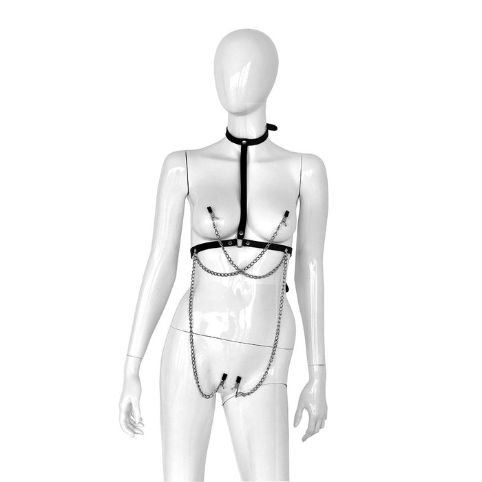 Kiotos - Lederen Collar Chest met 4 Clamps - Dé Ultieme Sensatie voor BDSM Liefhebbers!-Laced-up.nl