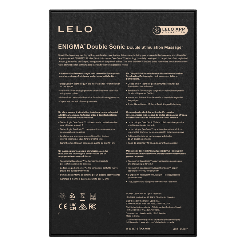 Lelo - Enigma Double Sonic - Drievoudige stimulatie - App Control - Zwart-Erotiekvoordeel.nl