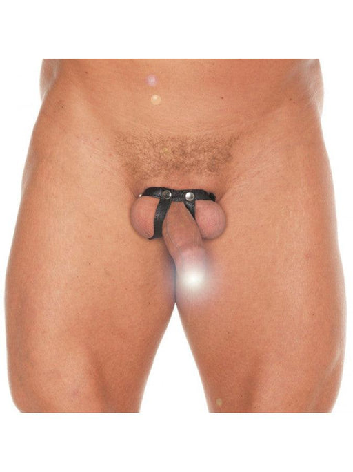 Rimba - Leren penis band om de Ballen te splitsen, Verstelbaar Met drukkers-Erotiekvoordeel.nl