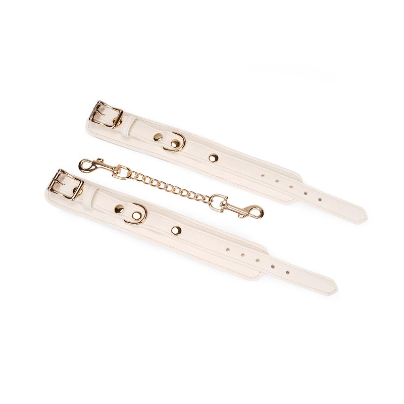 Liebe Seele - Boudoir Amor - Vegan Lederen handboeien - Wit met Gouden Hardware-Erotiekvoordeel.nl