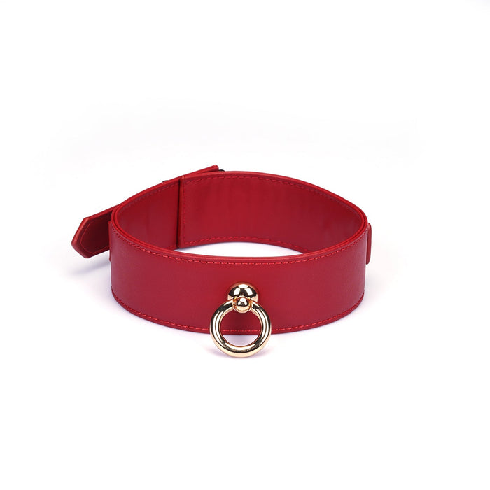 Liebe Seele - Bright Red - PU Lederen Collar met Leiband - Vegan - Rood/Goud-Laced-up.nl