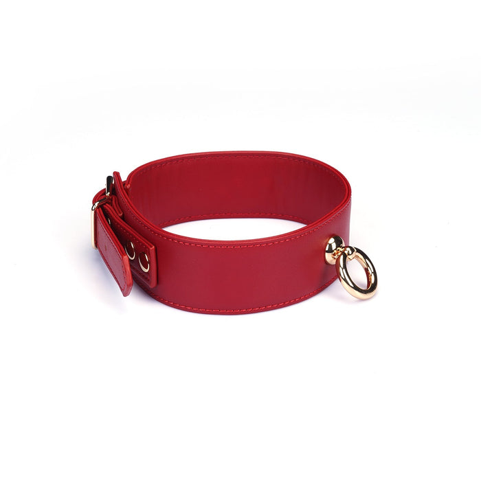 Liebe Seele - Bright Red - PU Lederen Collar met Leiband - Vegan - Rood/Goud-Laced-up.nl