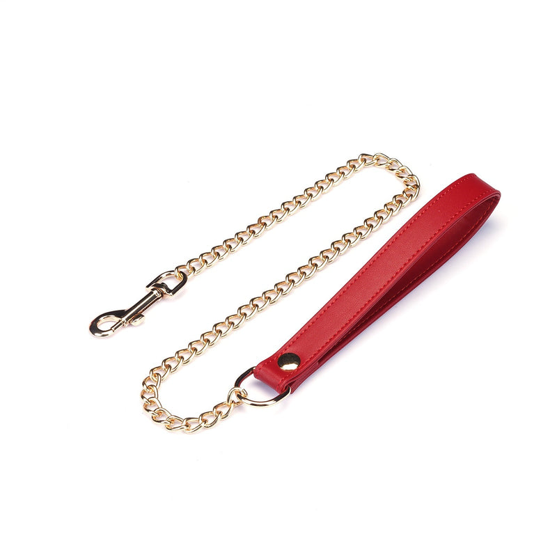 Liebe Seele - Bright Red - PU Lederen Collar met Leiband - Vegan - Rood/Goud-Laced-up.nl