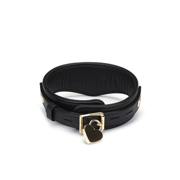 Liebe Seele - Dark Secret - Exclusieve Curved Collar Met Leiband En Gouden Hardware - Zwart/Goud-Laced-up.nl