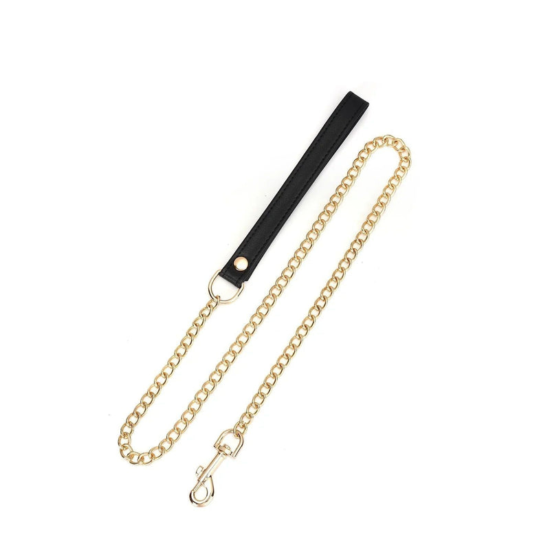 Liebe Seele - Dark Secret - Exclusieve Curved Collar Met Leiband En Gouden Hardware - Zwart/Goud-Laced-up.nl