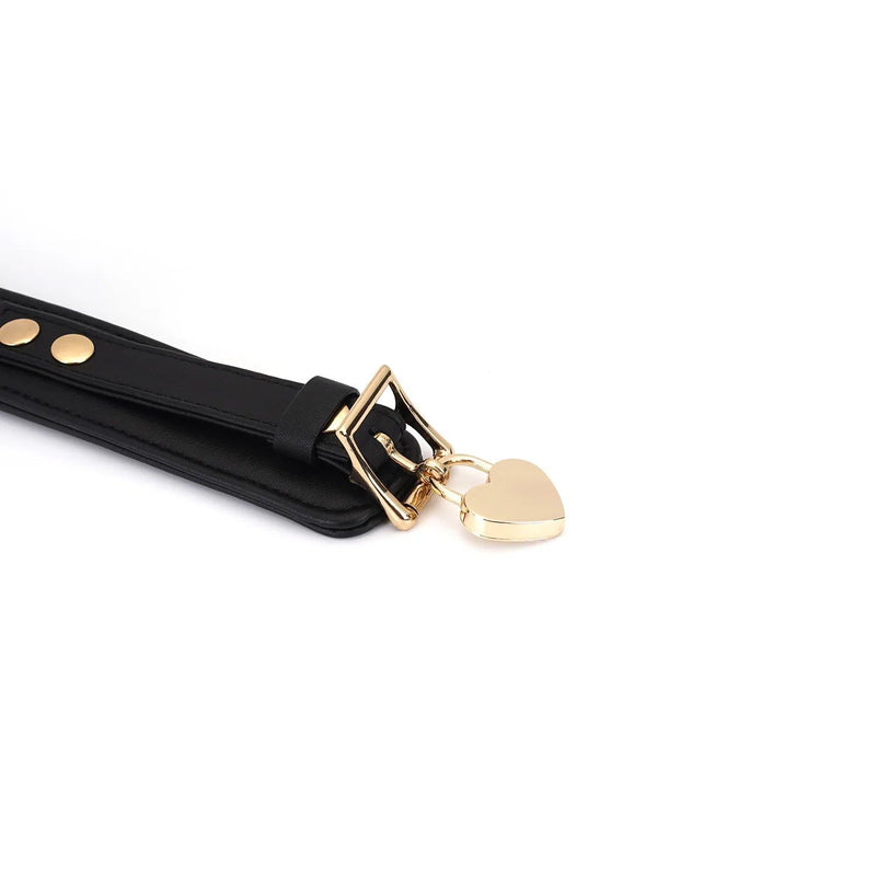 Liebe Seele - Dark Secret - Exclusieve Curved Collar Met Leiband En Gouden Hardware - Zwart/Goud-Laced-up.nl