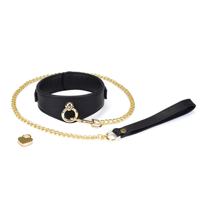 Liebe Seele - Dark Secret - Exclusieve Curved Collar Met Leiband En Gouden Hardware - Zwart/Goud-Laced-up.nl