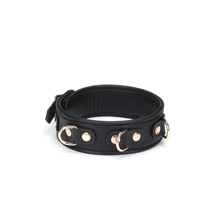 Liebe Seele - Dark Secret - Exclusieve Lederen Collar Met Leiband- Goud Metalen Hardware - Zwart/Goud-Laced-up.nl