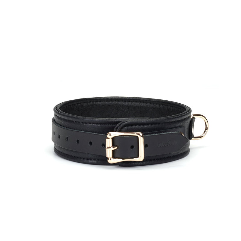 Liebe Seele - Dark Secret - Exclusieve Lederen Collar Met Leiband- Goud Metalen Hardware - Zwart/Goud-Laced-up.nl