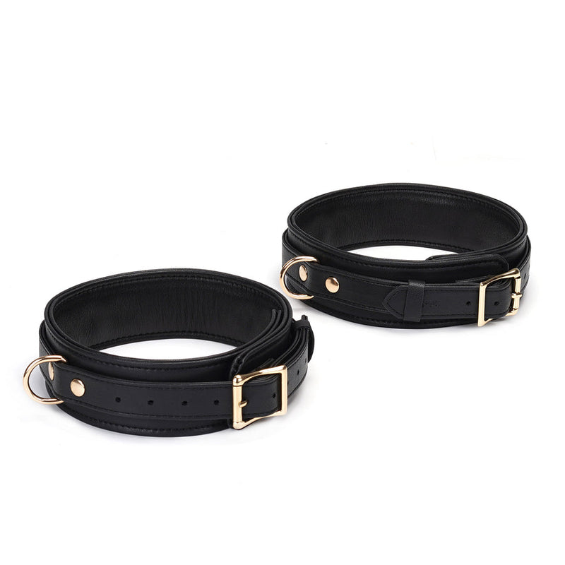 Liebe Seele - Dark Secret Exclusive Leather Thigh Cuffs With Gold Metal Fittings - Black/Gold-Laced-up.nl
