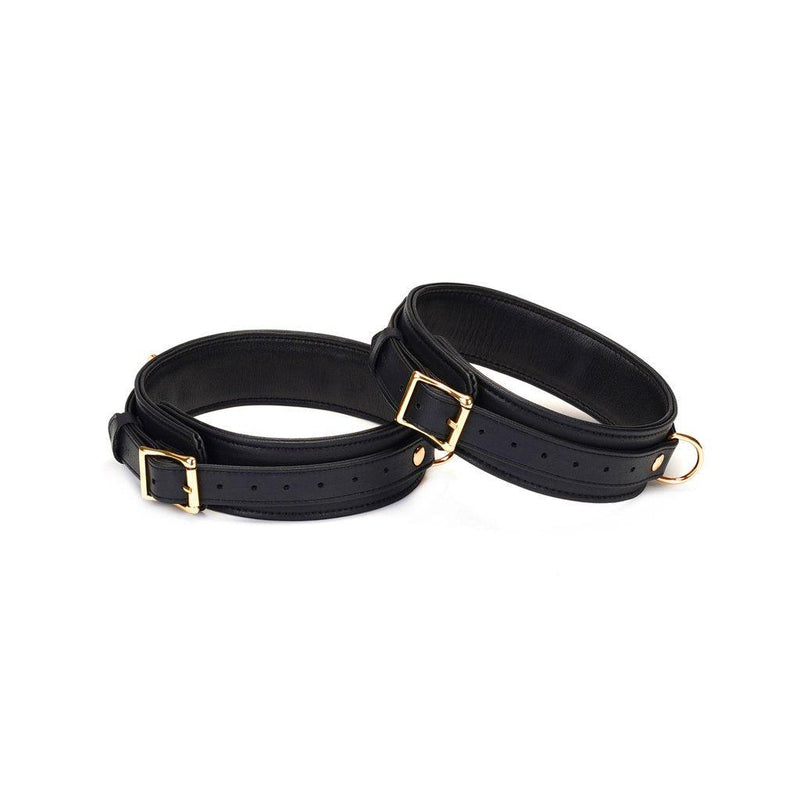 Liebe Seele - Dark Secret Exclusive Leather Thigh Cuffs With Gold Metal Fittings - Black/Gold-Laced-up.nl