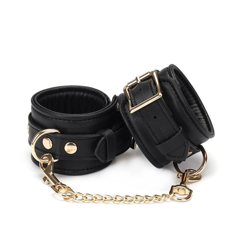 Liebe Seele - Dark Secret - Exclusieve Lederen handboeien Met Goud Metalen beslag - Zwart/Goud-Laced-up.nl
