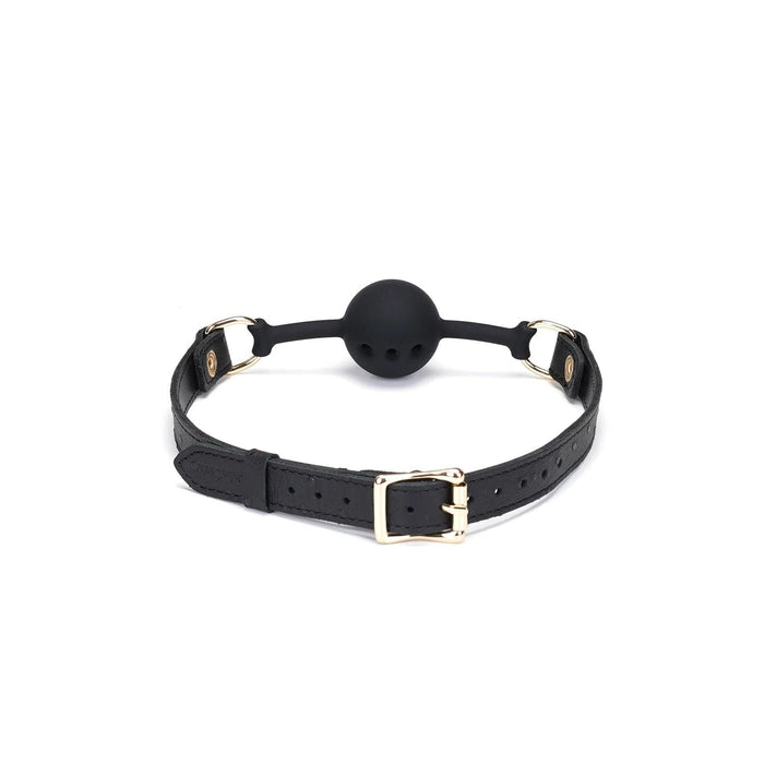 Liebe Seele - Demon's Kiss Leren Ball Gag - Luxe En exclusief ontwerp - Zwart/Goud-Erotiekvoordeel.nl