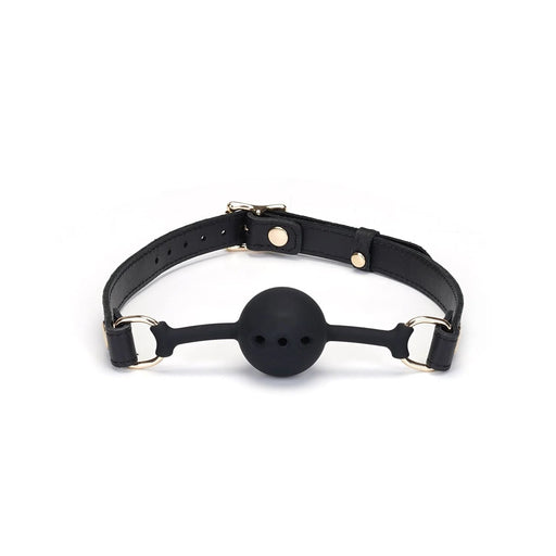 Liebe Seele - Demon's Kiss Leren Ball Gag - Luxe En exclusief ontwerp - Zwart/Goud-Erotiekvoordeel.nl