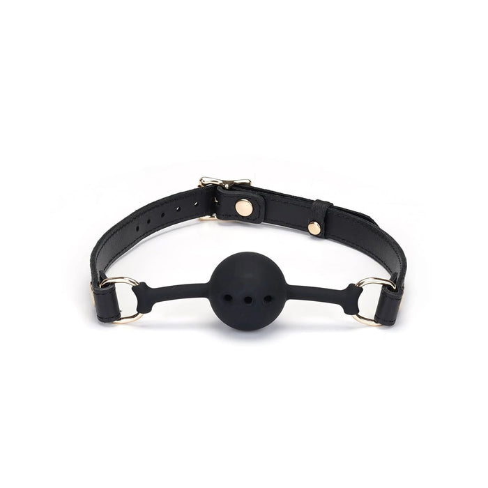Liebe Seele - Demon's Kiss Leren Ball Gag - Luxe En exclusief ontwerp - Zwart/Goud-Erotiekvoordeel.nl