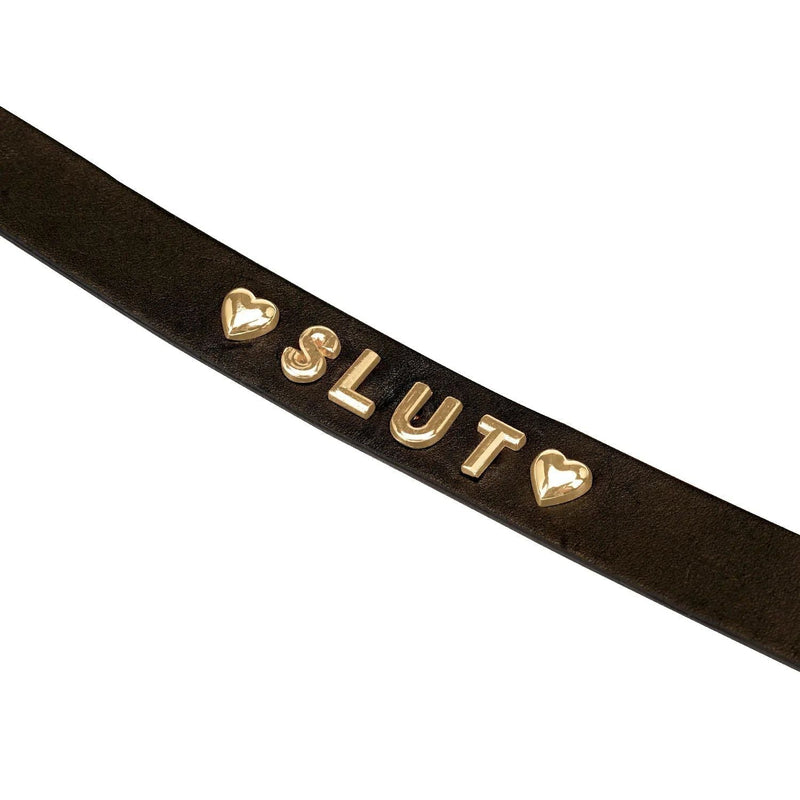 Liebe Seele - Lederen Choker Met Gouden Letters SLUT - Luxe En exclusief ontwerp - Zwart/Goud-Laced-up.nl
