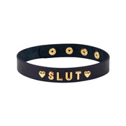 Liebe Seele - Lederen Choker Met Gouden Letters SLUT - Luxe En exclusief ontwerp - Zwart/Goud-Laced-up.nl