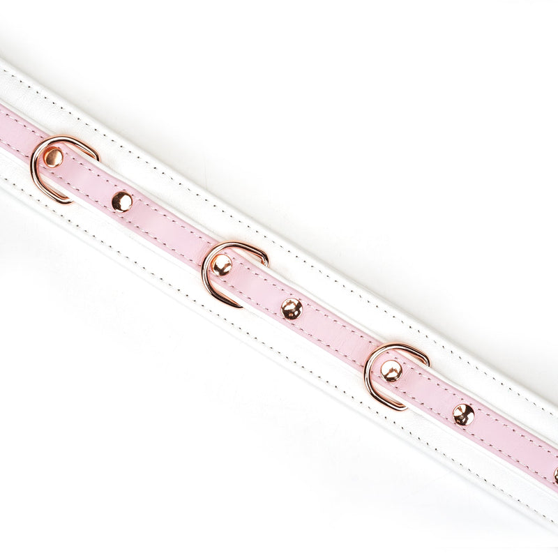 Liebe Seele - Fairy - Leren Collar met Leiband - Roze/Wit-Laced-up.nl