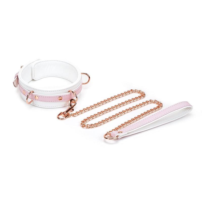 Liebe Seele - Fairy - Leren Collar met Leiband - Roze/Wit-Laced-up.nl