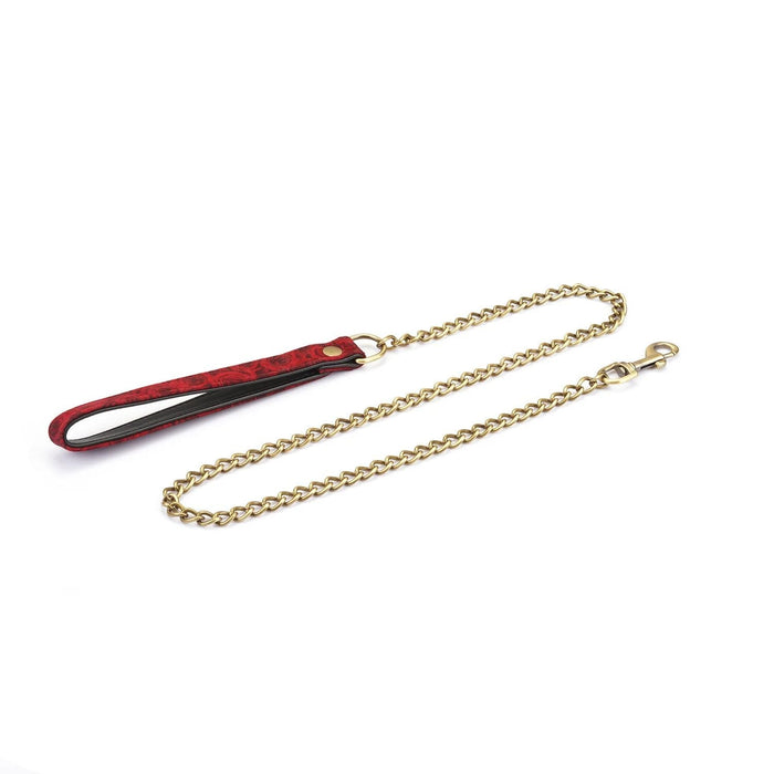 Liebe Seele - Kinbaku Ukiyoe - Lamslederen Collar met Leash - Rood met Zwarte Rozen Print - Iets Héél Bijzonders! - Import uit Japan-Laced-up.nl