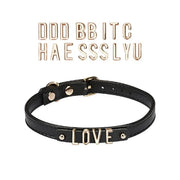 Liebe Seele - Lederen DIY Collar Met Verwisselbare Gouden Letters - Zwart-laced-up.nl