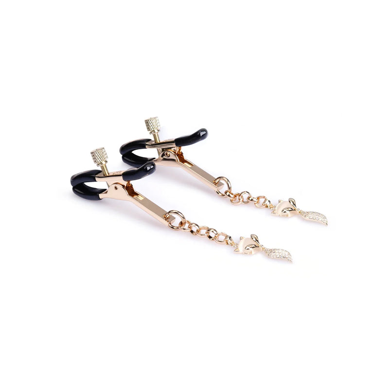 Liebe Seele - Pinces à seins de luxe avec pendentifs en strass en forme de renard - Or-Laced-up.nl