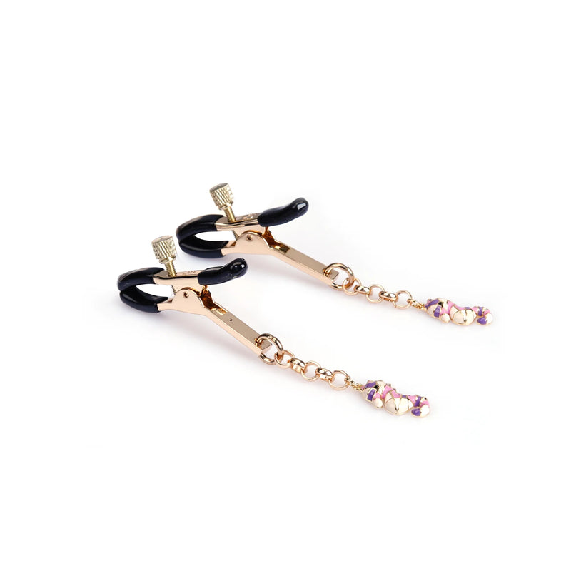 Liebe Seele - Pinces à seins de luxe avec pendentifs en forme d'hippocampe - Rose/Or - Laced-up.nl