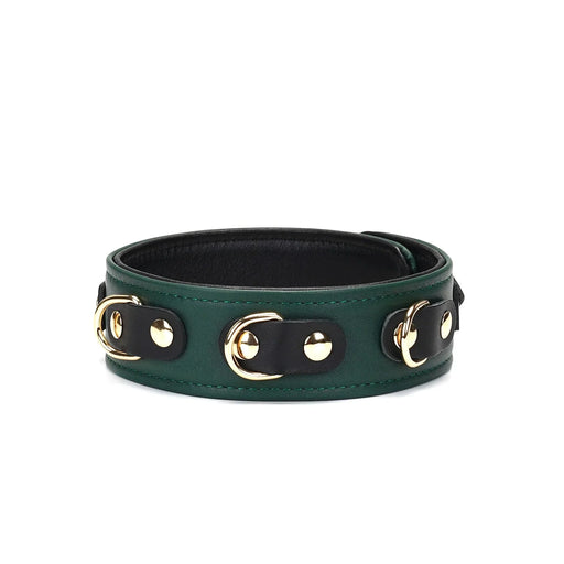 Liebe Seele - Mossy Green - Leren Collar En Gouden Leiband - Exclusief En Luxe Ontwerp - groen-Laced-up.nl