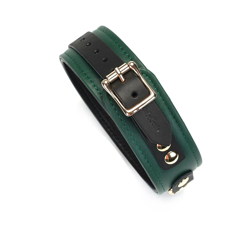 Liebe Seele - Mossy Green - Leren Collar En Gouden Leiband - Exclusief En Luxe Ontwerp - groen-Laced-up.nl