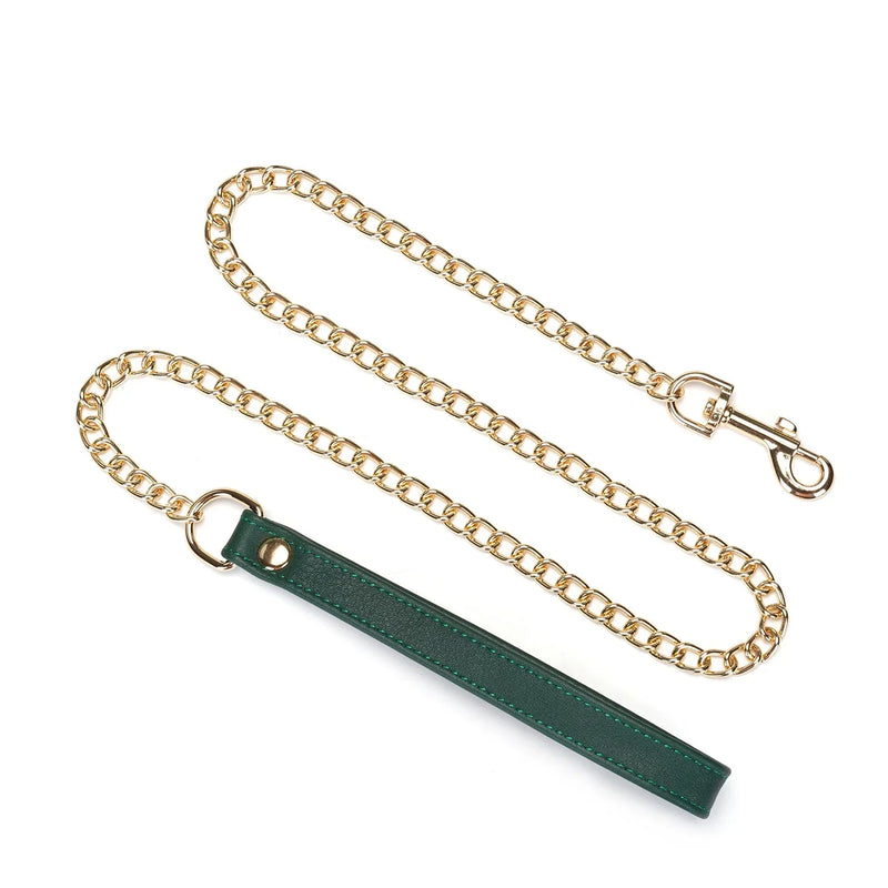Liebe Seele - Mossy Green - Leren Collar En Gouden Leiband - Exclusief En Luxe Ontwerp - groen-Laced-up.nl
