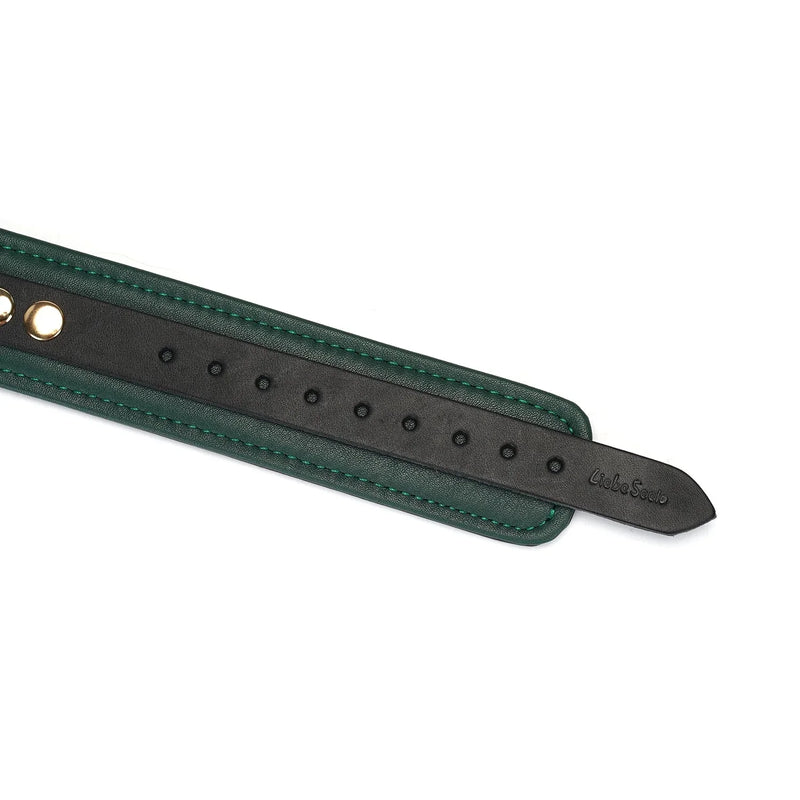 Liebe Seele - Mossy Green - Leren Collar En Gouden Leiband - Exclusief En Luxe Ontwerp - groen-Laced-up.nl