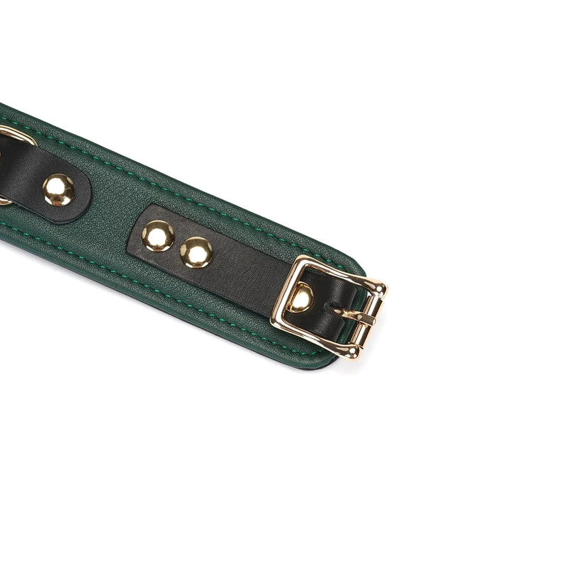 Liebe Seele - Mossy Green - Leren Collar En Gouden Leiband - Exclusief En Luxe Ontwerp - groen-Laced-up.nl