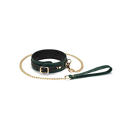 Liebe Seele - Mossy Green - Leren Collar En Gouden Leiband - Exclusief En Luxe Ontwerp - groen-Laced-up.nl