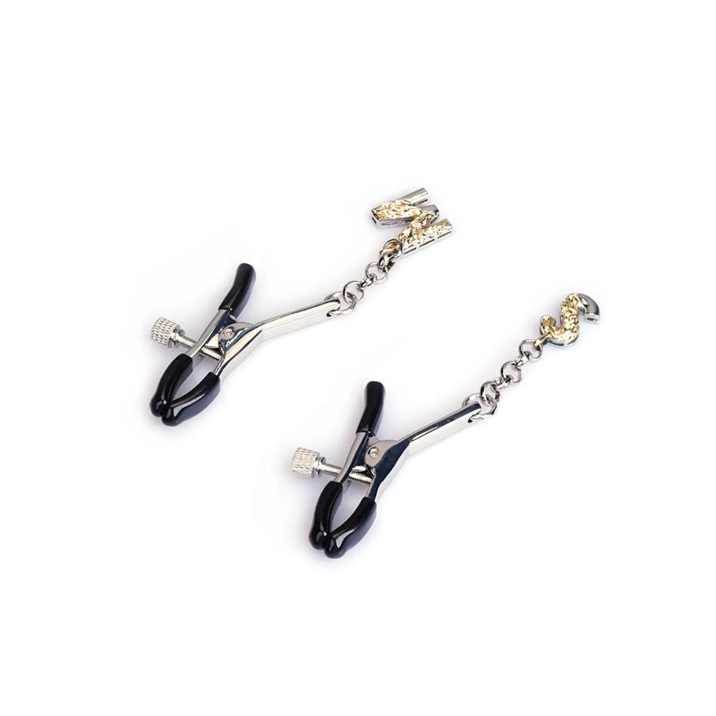 Liebe Seele - Tepelklemmen met Letterhangertjes S en M - Zilver-Erotiekvoordeel.nl