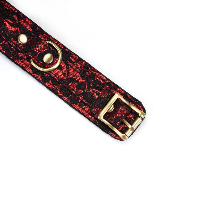 Liebe Seele - Victorian Garden Collar Met Leash - Vegan - Zwart/Rood-Laced-up.nl