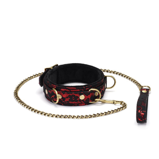 Liebe Seele - Victorian Garden Collar Met Leash - Vegan - Zwart/Rood-Laced-up.nl
