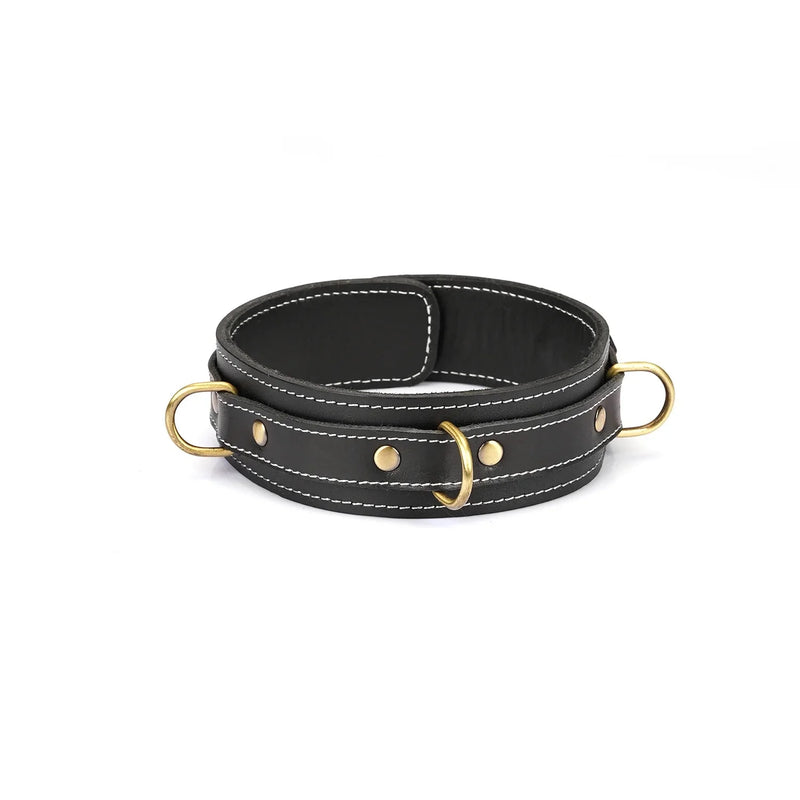 Liebe Seele - Warrior Princess - Stoere Lederen Collar met Messing Hardware - Zwart - Uit Japan-laced-up.nl